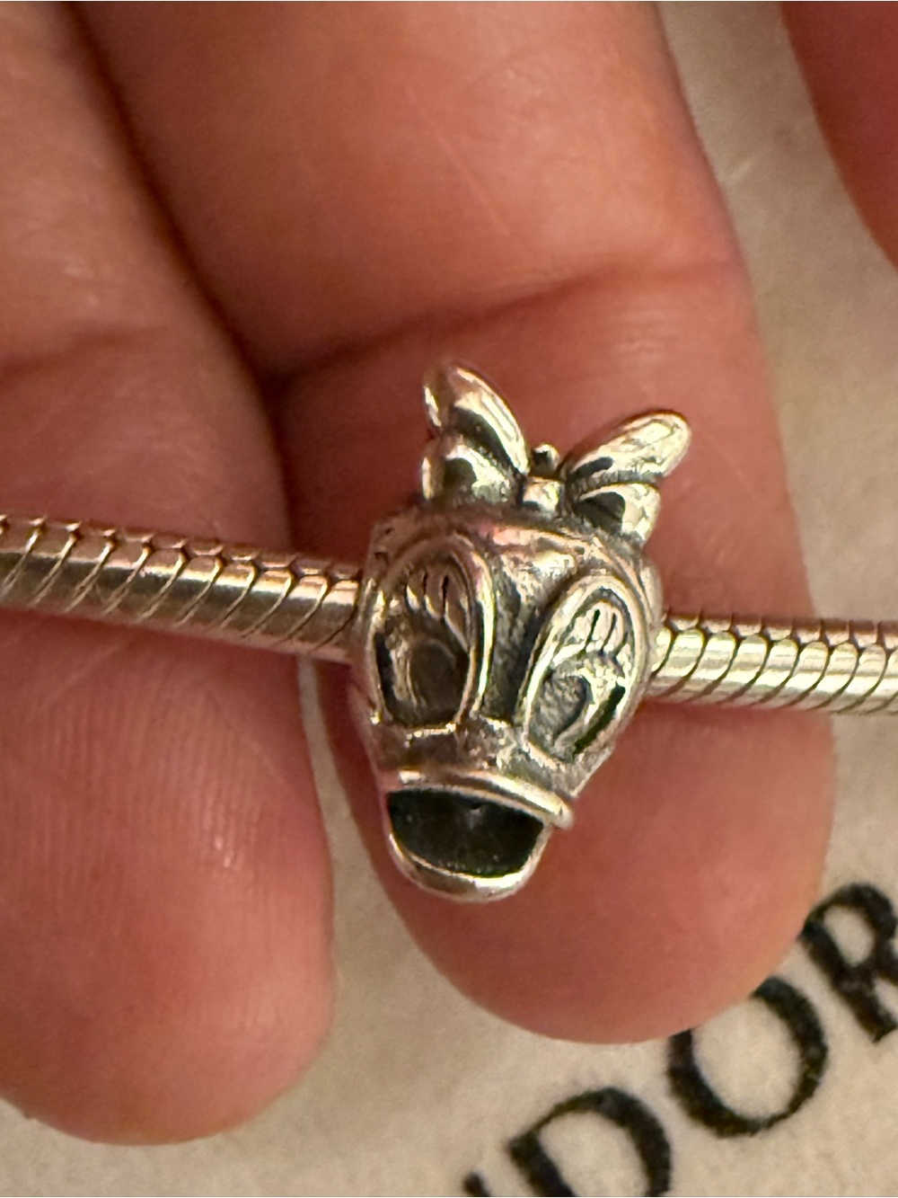 Pandora Silver Daisy Duck Charm Bead with Black Enamel Eye